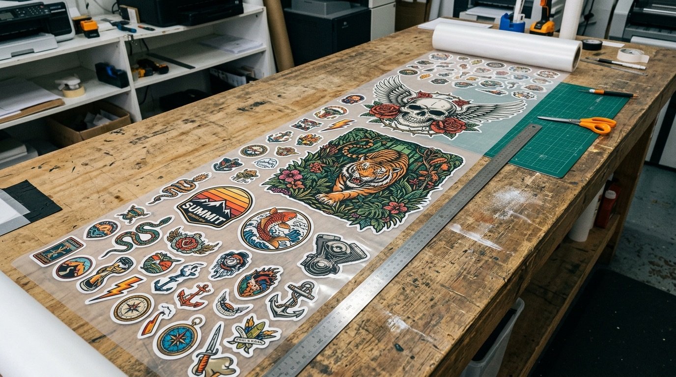 DTF-Transferfolie mit vielen eng angeordneten Motiven