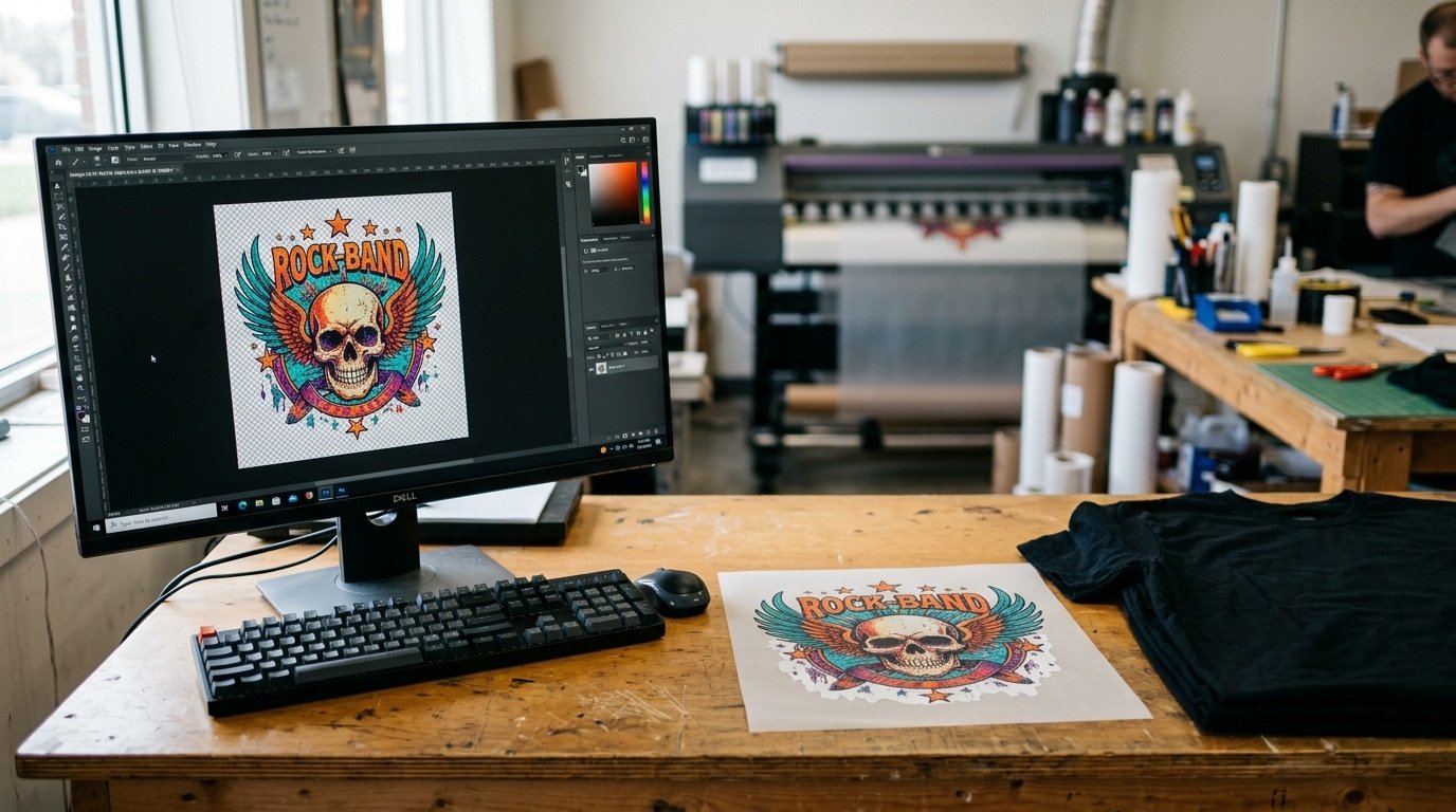 Transparent PNG artwork ready for DTF printing on a black t-shirt