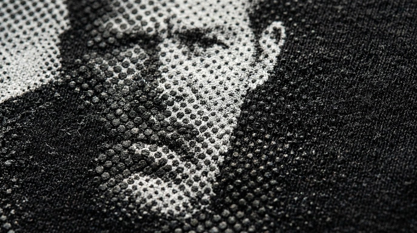 Macro di punti di retinatura halftone stampati su cotone nero